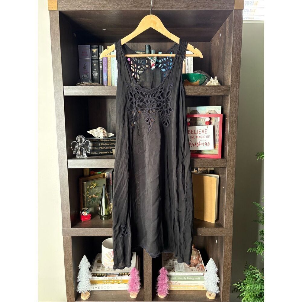 Johnny Was Black Cut Out Slip Knee Length Mini Dress Size XS